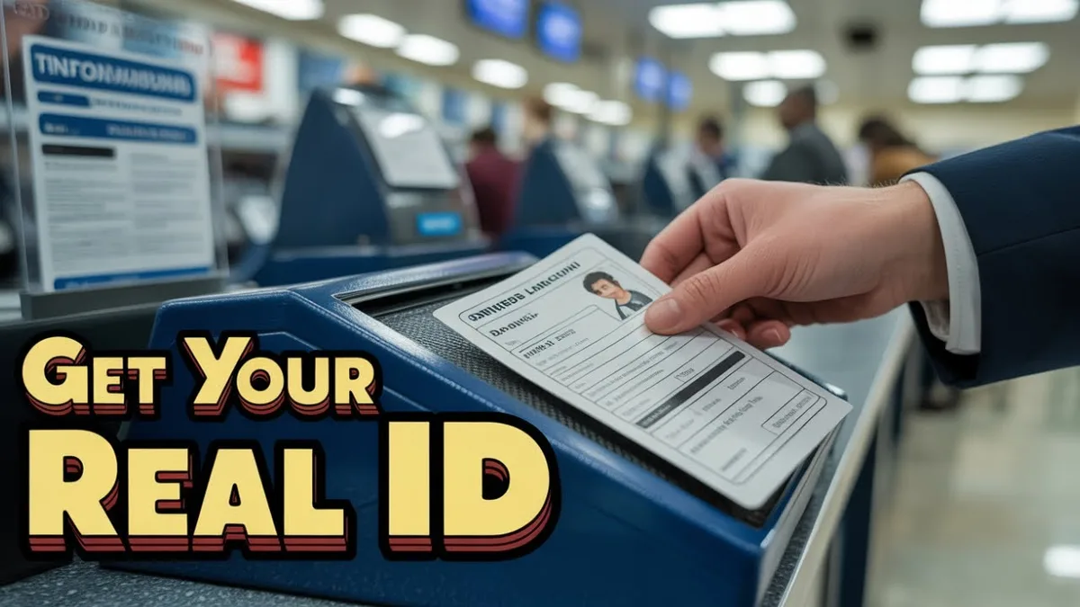 Sample REAL ID documents laid out (passport, SS card, utility bill)