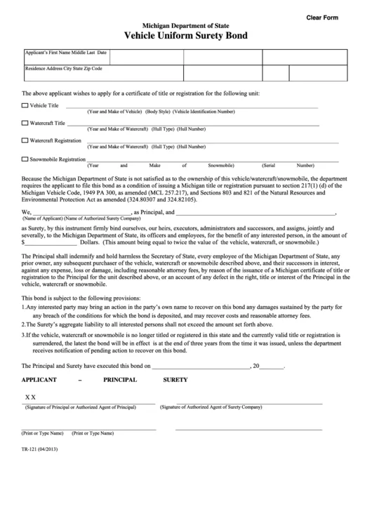 Surety bond document for vehicle self-insurance