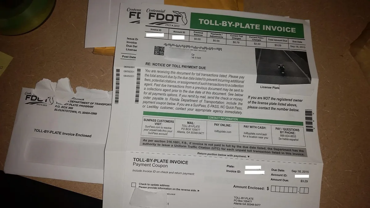Toll-by-Plate invoice example