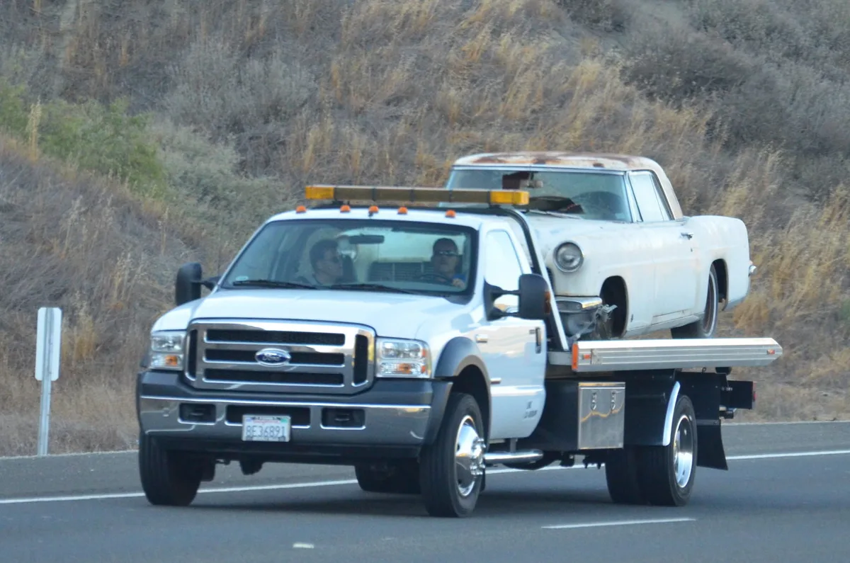 towing a car on a flatbed