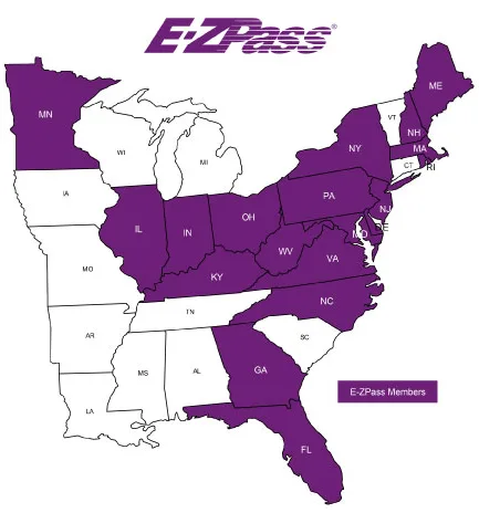 US toll interoperability map E-ZPass states