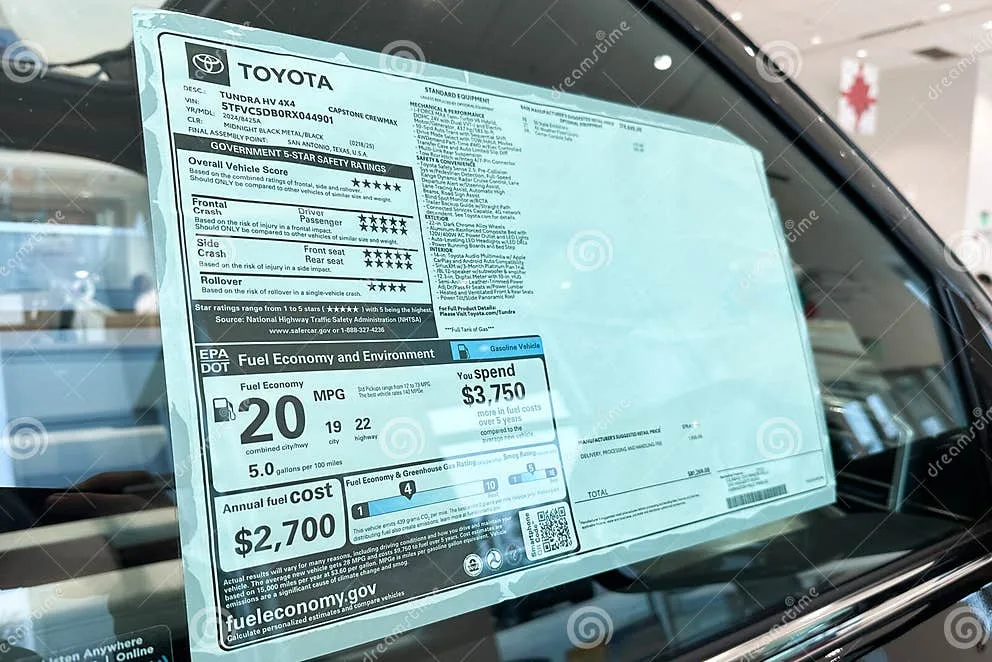Vehicle MSRP sticker price example