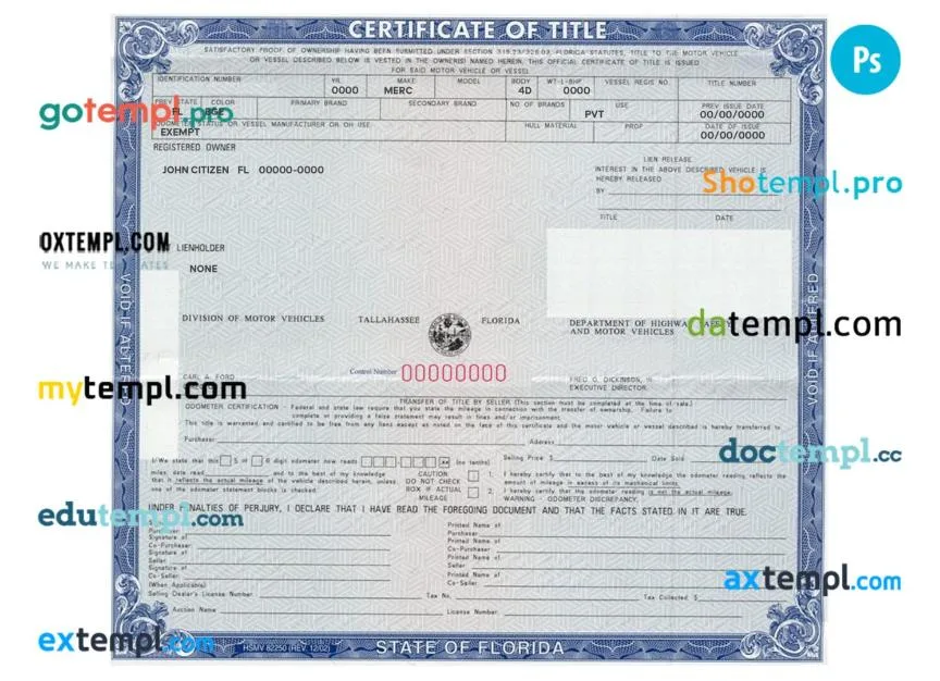 vehicle title showing model year