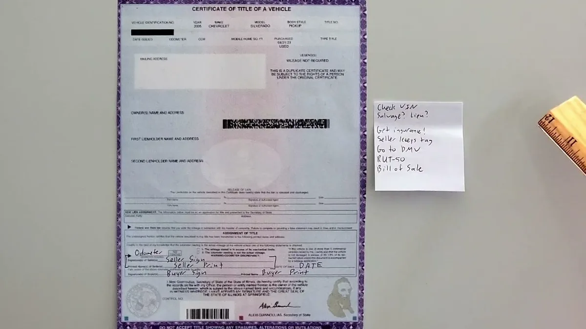 Vehicle title transfer document