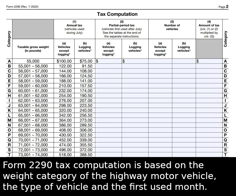 vehicle weight tax calculation example
