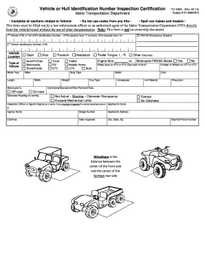 VIN inspection form ITD 3403