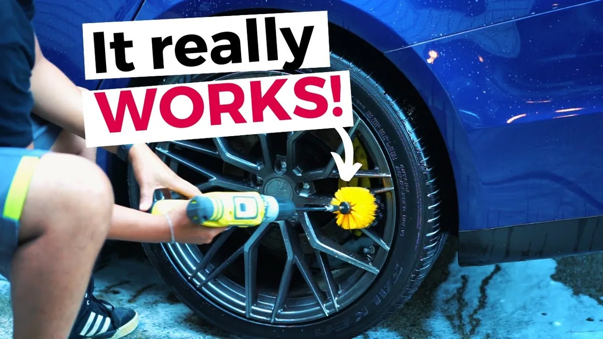 washing car wheels with brush