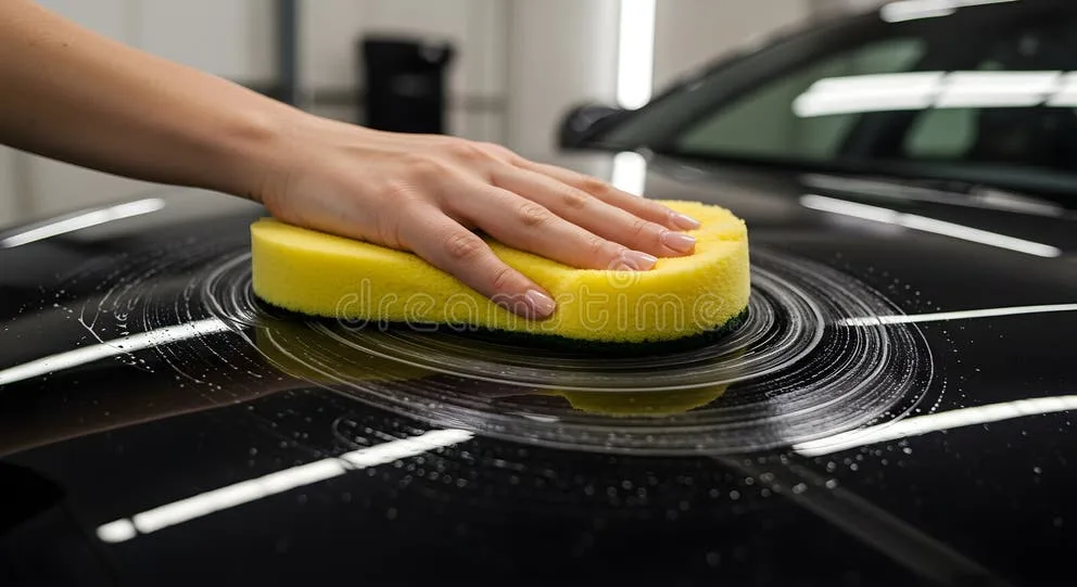 wax application on black car