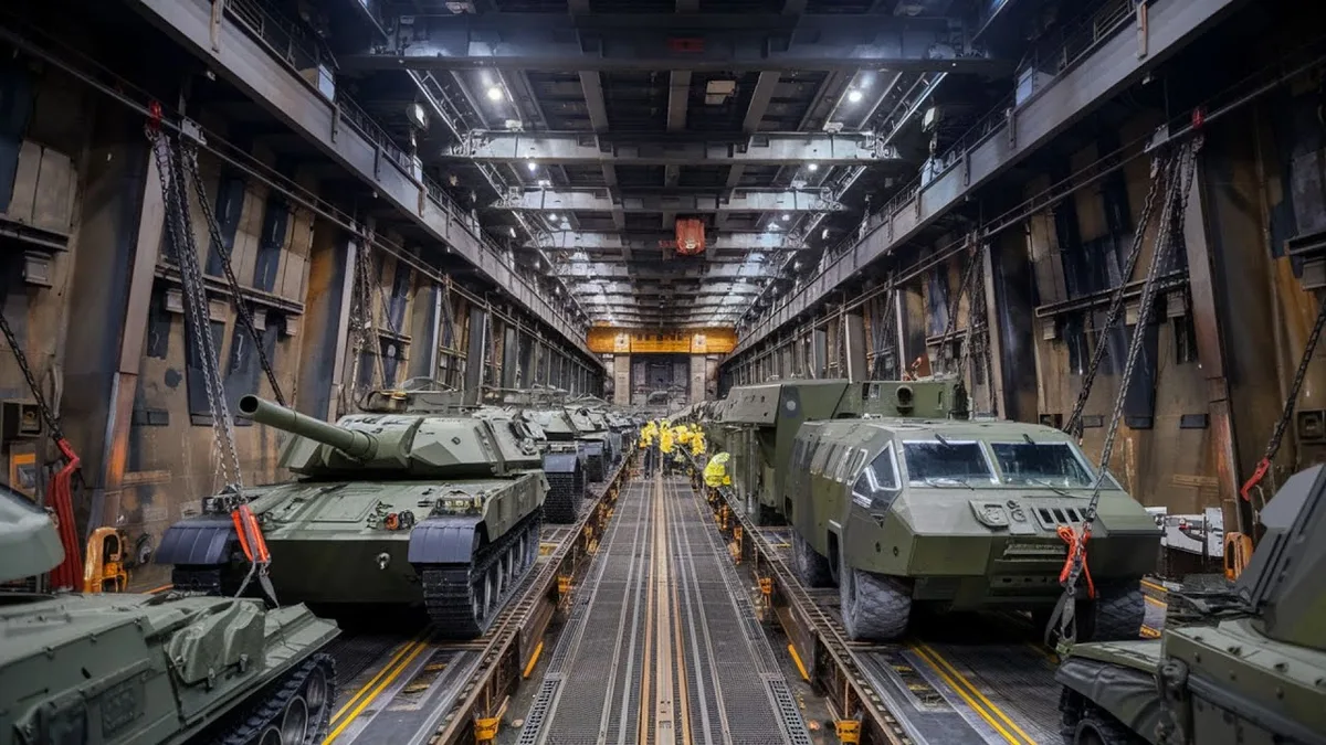 cargo ship loading military vehicle