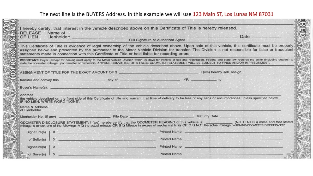 New Mexico title transfer form