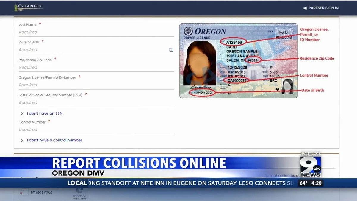 Oregon self-filed crash report