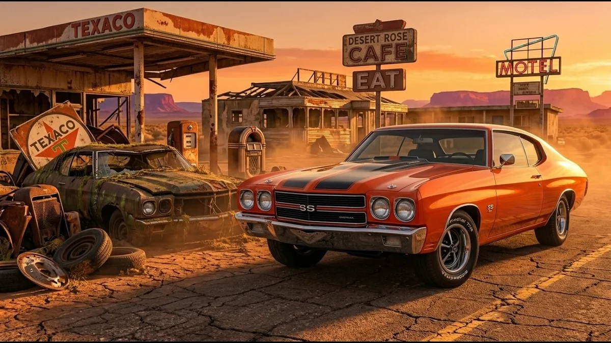 Restored 1970s muscle car front view