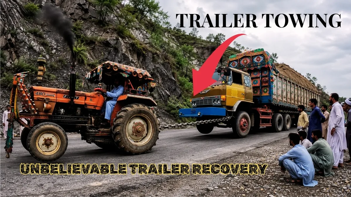 tractor towing implement on road
