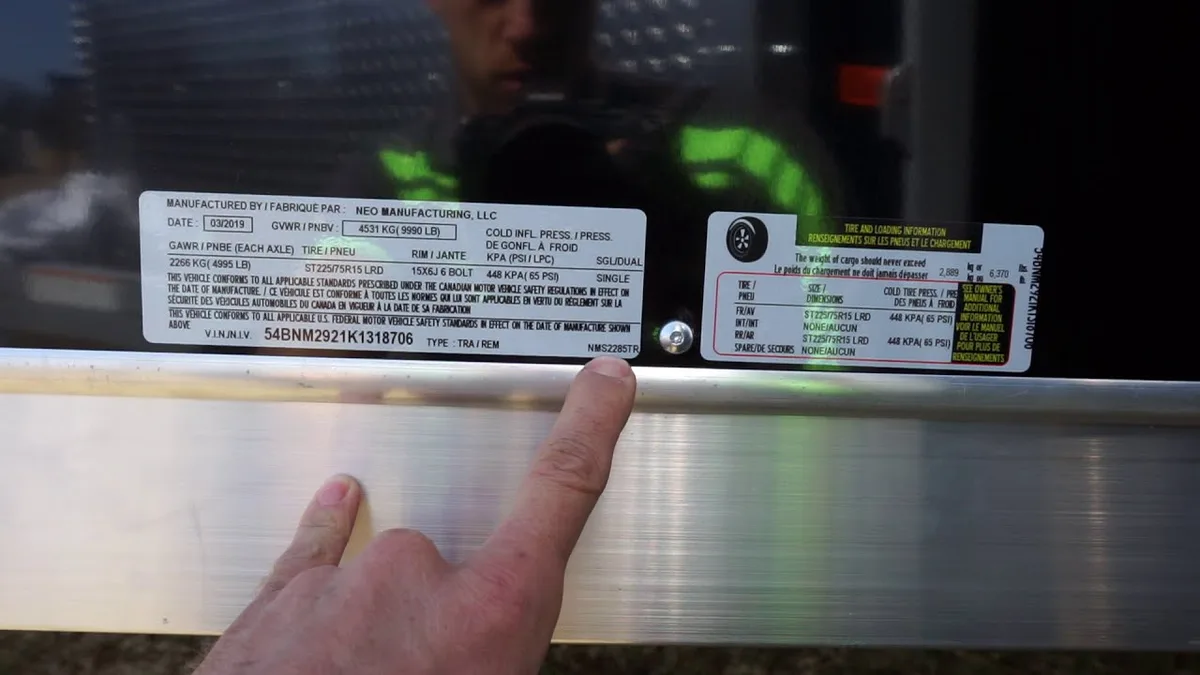 A chart showing trailer weight classifications for registration